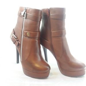 Charles David Brown Buckle Heel Boots, sz 8B